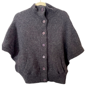 Garnet Hill Lambswool Angora Blend Gray Button Front‎ Poncho Cape Sweater M